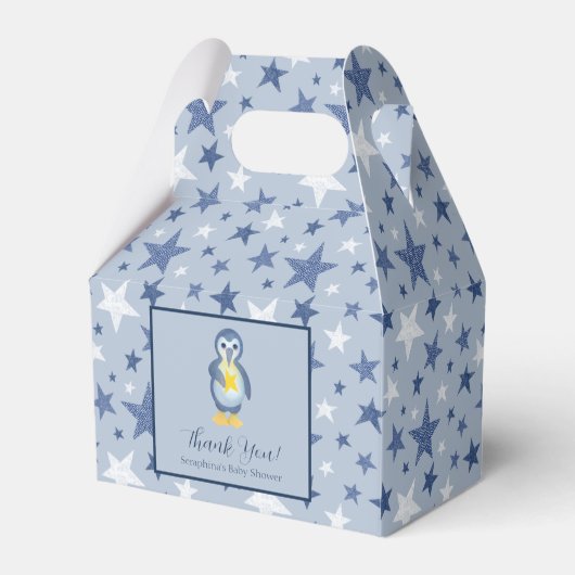 Winter Penguin Stars Pattern Dank u Baby shower Bedankdoosjes (Voorkant Zijde)
