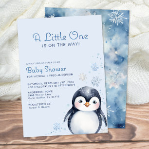 Winter Penguin Waterverf Baby shower Uitnodigen Kaart