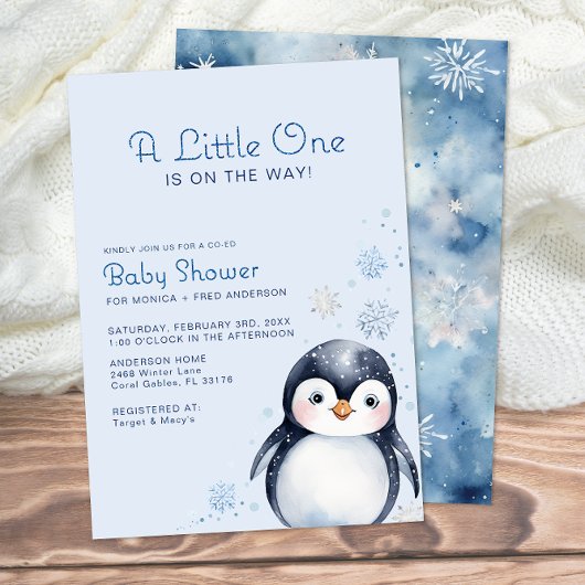 Winter Penguin Waterverf Baby shower Uitnodigen Kaart