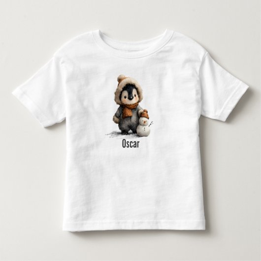 Winter Penguin with Snowman Design Kinder Shirts (Voorkant)