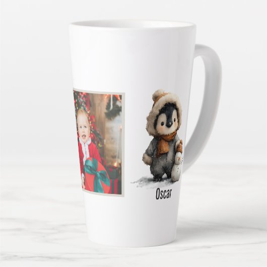 Winter Penguin with Snowman Design Latte Mok (Rechterhoek)