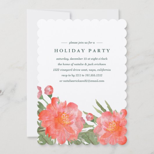 Winter Peony Holiday Party Uitnodiging (Voorkant)