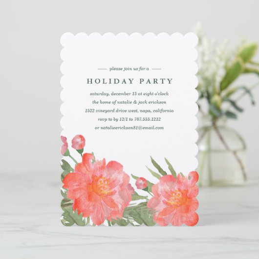 Winter Peony Holiday Party Uitnodiging (Staand voorkant)