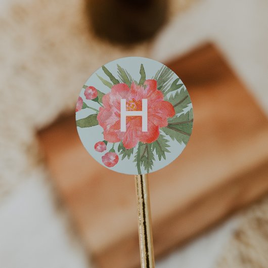 Winter Peony Monogram Ronde Sticker
