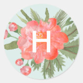 Winter Peony Monogram Ronde Sticker (Voorkant)