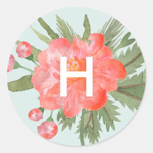 Winter Peony Monogram Ronde Sticker (Voorkant)