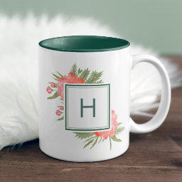 Winter Peony Monogram Tweekleurige Koffiemok