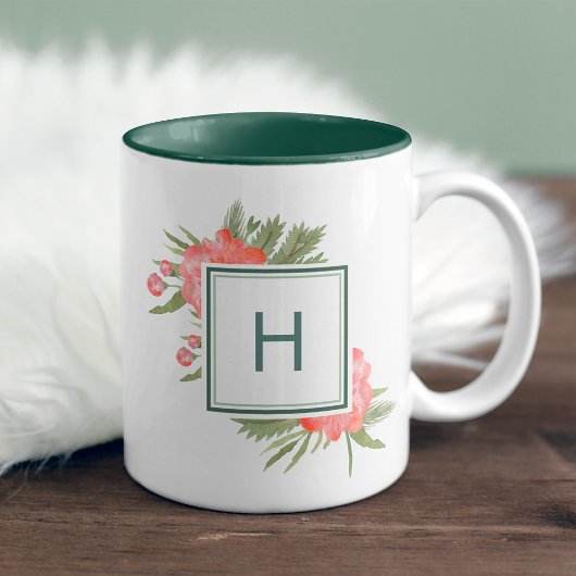 Winter Peony Monogram Tweekleurige Koffiemok
