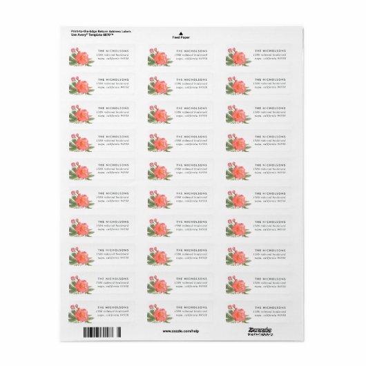 Winter Peony Return Address Etiket (Full Sheet)