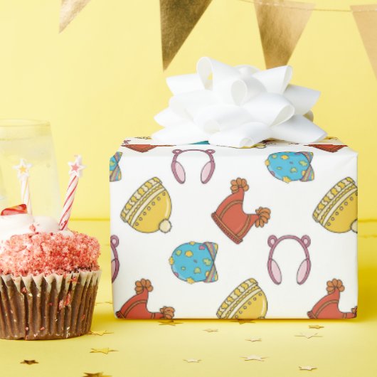 Winter petten kleurrijk schattig cadeaupapier (Verjaardagsfeest)