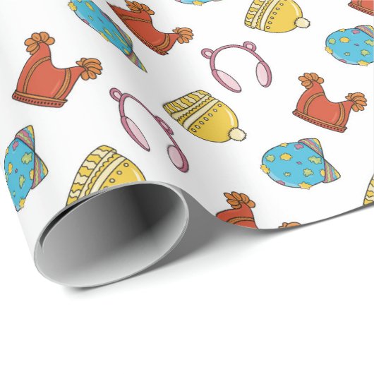 Winter petten kleurrijk schattig cadeaupapier (Rol Hoek)