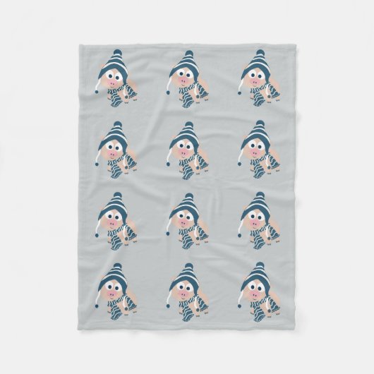 Winter Pig Fleece Deken (Voorkant)
