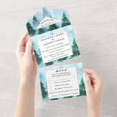 Winter Pijnbomen RSVP Waterverf Bos Bruiloft All In One Uitnodiging (Afscheurbaar)