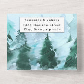 Winter Pijnbomen RSVP Waterverf Bos Bruiloft All In One Uitnodiging (Achterkant)