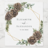 Winter Pijnstok groen Waterverf bruiloft Wijn Etiket (Enkel label)