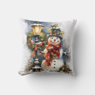  Winter Pillow – Snowman & Streetlamp Scene Kussen