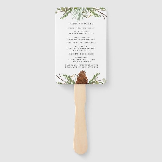 Winter Pin Forest groen bruiloft programma Handwaaier (Achterkant)