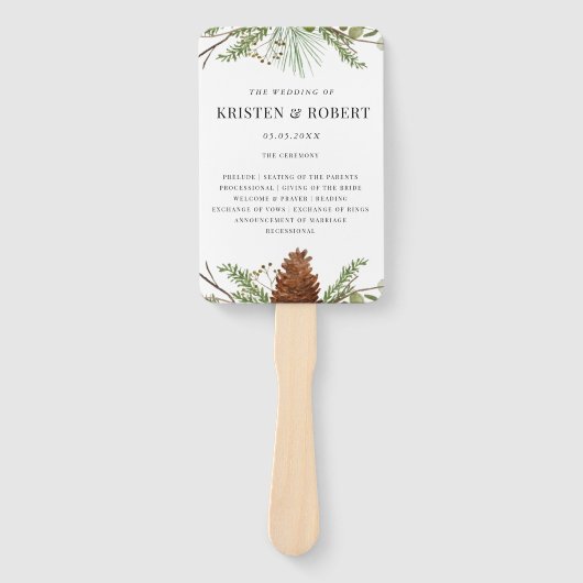 Winter Pin Forest groen bruiloft programma Handwaaier (Voorkant)