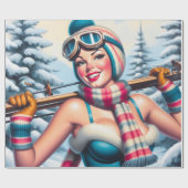 Winter Pin-up Meisje Cadeaupapier (Vlak)