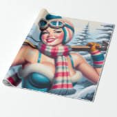 Winter Pin-up Meisje Cadeaupapier (Uitgerold)