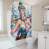 Winter Pin-up Meisje Douchegordijn (In situ)