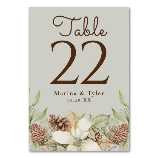 Winter Pine Beige Trouwtafel Aantal Kaarten (Voorkant)