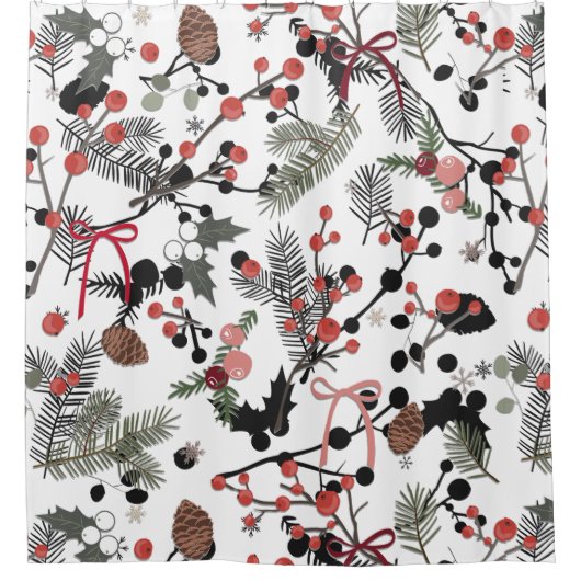 Winter Pine & Berry Badkamergordijn Douchegordijn (Voorkant)
