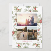 Winter Pine Berry Greenery 3 Foto Holiday Kaart (Voorkant)