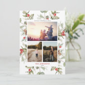 Winter Pine Berry Greenery 3 Foto Holiday Kaart (Staand voorkant)