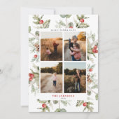 Winter Pine Berry Greenery 4 Foto Holiday Kaart (Voorkant)