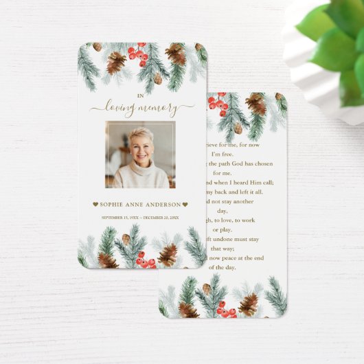 Winter Pine Berry Kegelrand Foto Begrafenisgebed Visitekaartje (Bureau)