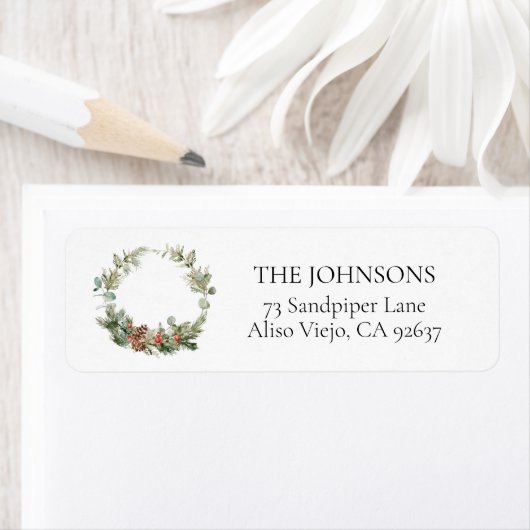 Winter Pine Berry Wreatreturn Address Label (Insitu)