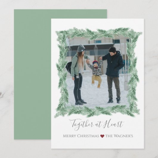 Winter Pine Bough Lijst Flat Holiday Kaart (Voorkant / Achterkant)