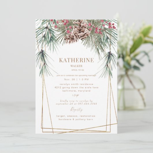 Winter Pine Bough Vrijgezellenfeest Kaart (Staand voorkant)