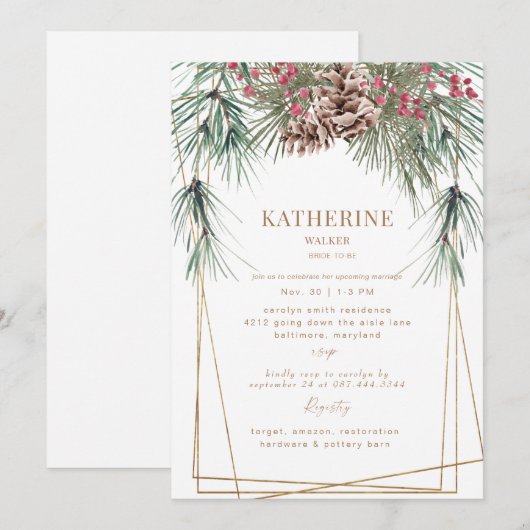 Winter Pine Bough Vrijgezellenfeest Kaart (Voorkant / Achterkant)