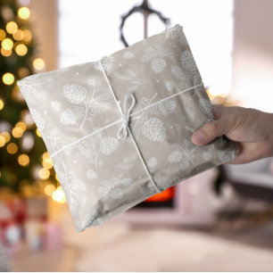 Winter Pine Branch in witte en beige kerst Tissuepapier