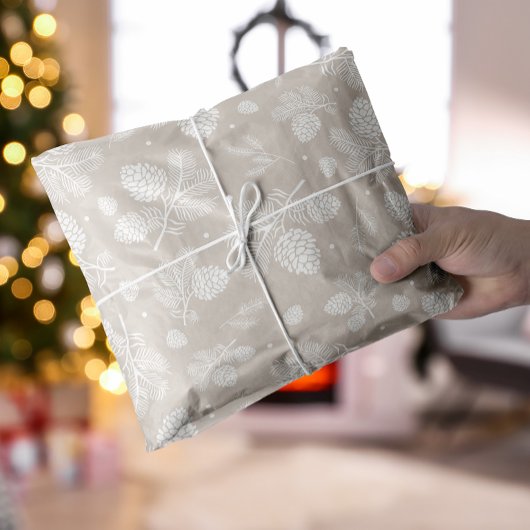 Winter Pine Branch in witte en beige kerst Tissuepapier