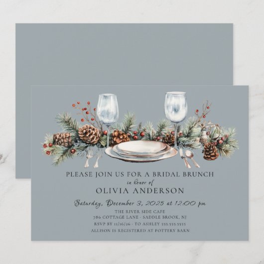 Winter Pine Bridal Brunch Invitation Kaart (Voorkant / Achterkant)