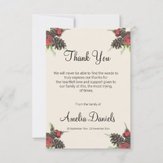 Winter Pine Cone and Berry Funeral Thank You Cards Bedankkaart