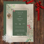 Winter Pine Cone Berries Gold Wedding Invitation Kaart