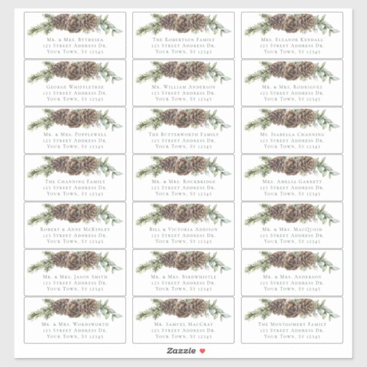 Winter Pine Cone Bruiloft Gast Adresetiketten Sticker (Vel)