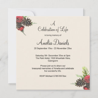 Winter Pine Cone Celebration of Life Card Save The Date
