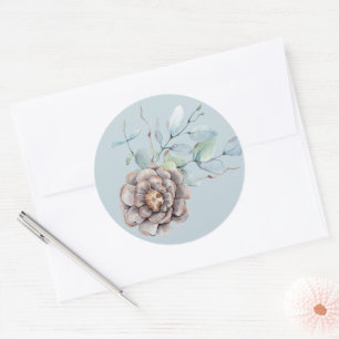 Winter Pine Cone en Foliage Waterverf Wedding Ronde Sticker