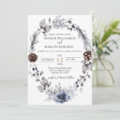 Winter Pine Cone Floral Wreath Boho Wedding Invita Kaart (Staand voorkant)
