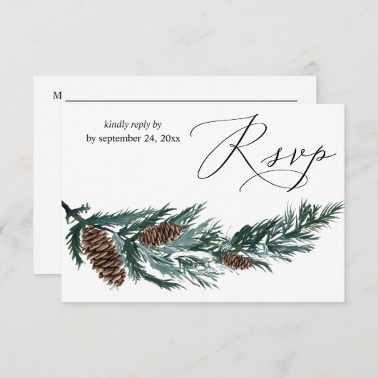 Winter Pine Cone & Greenery met Mal RSVP (Voorkant / Achterkant)