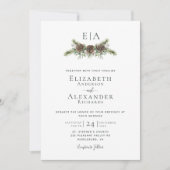 Winter Pine Cone Greenery Monogram Huwelijk Kaart (Voorkant)