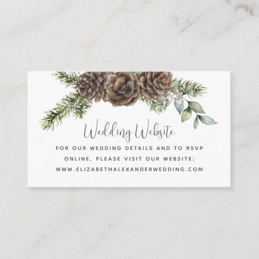Winter Pine Cone Greenery Wedding Website Informatiekaartje (Voorkant)