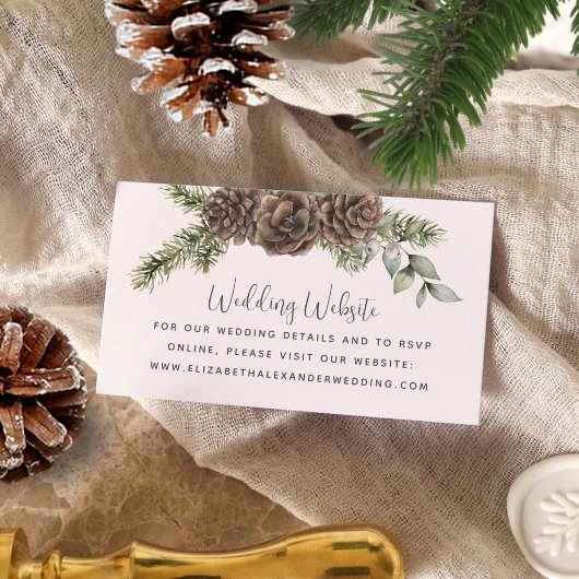 Winter Pine Cone Greenery Wedding Website Informatiekaartje