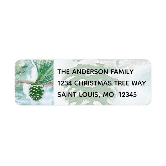 Winter Pine Cone Waterverf Vakantie Adres Etiket (Voorkant)