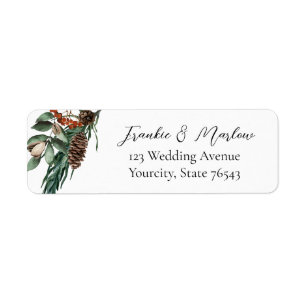 Winter Pine Cone Weddenschap Return Label